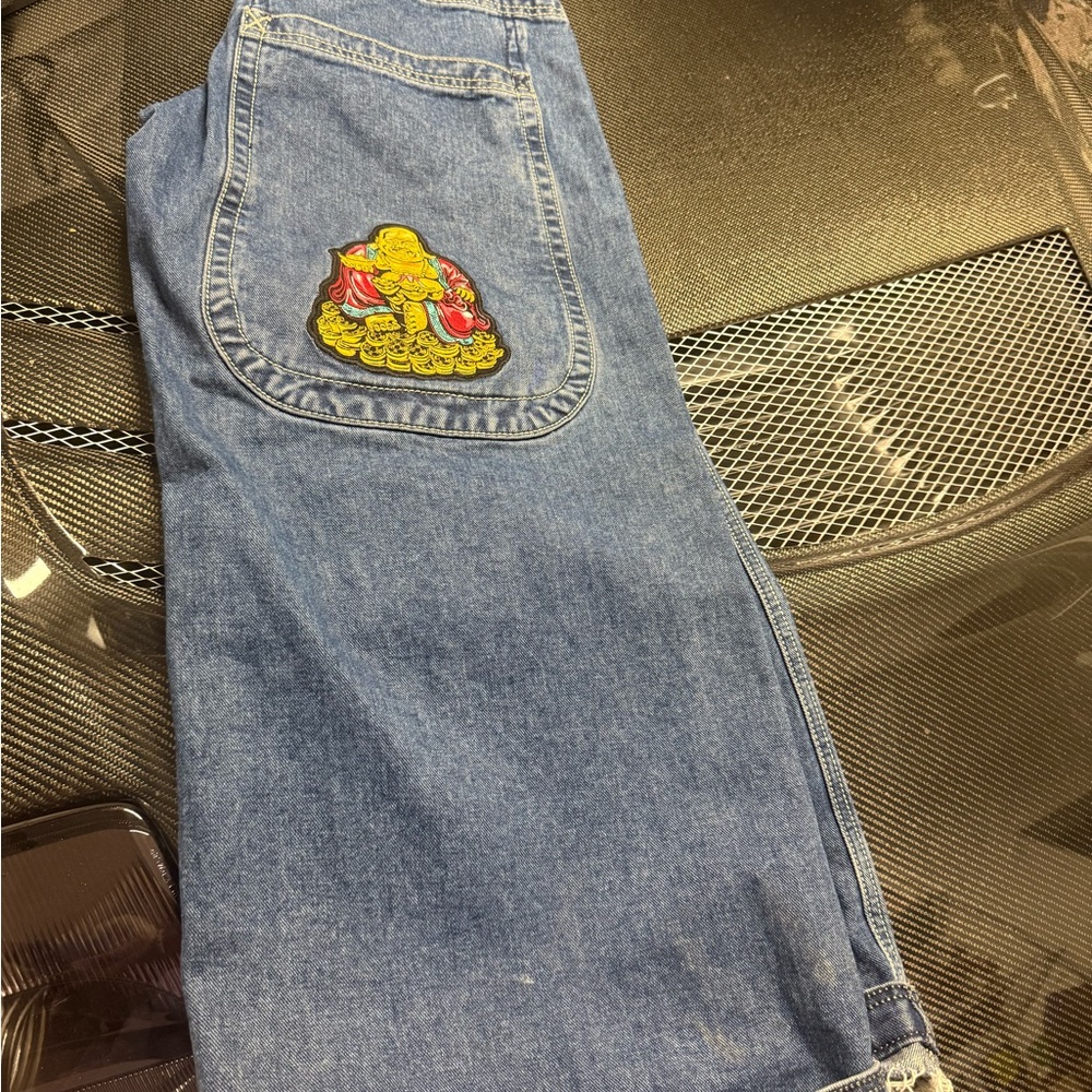 Blue Denim Jeans with Embroidered Patch